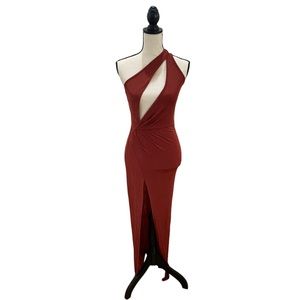 Slash Front One Shoulder Maxi Dress